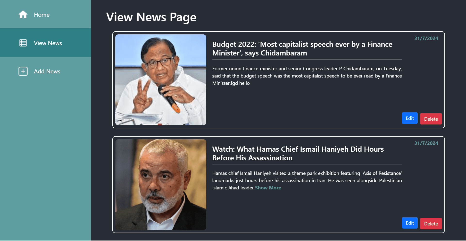 Firebase News Panel